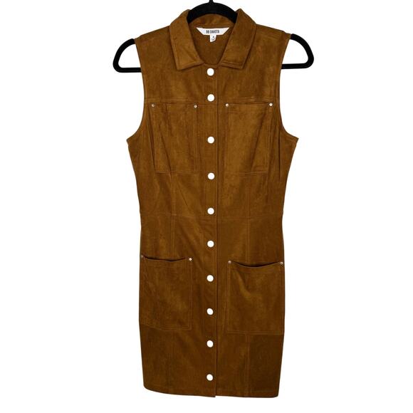 BB Dakota 4 Saddle Brown Faux Suede Heaven Mini Shirt Dress Sleeveless Button - Picture 1 of 12